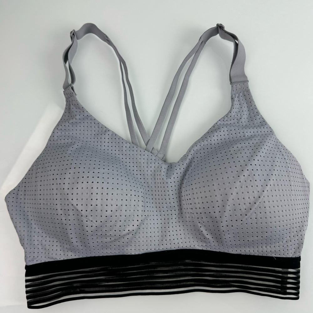 Victorias Secret Sport Bra Lightweight Gray Black Pull On Workout‎ Athletic Knit